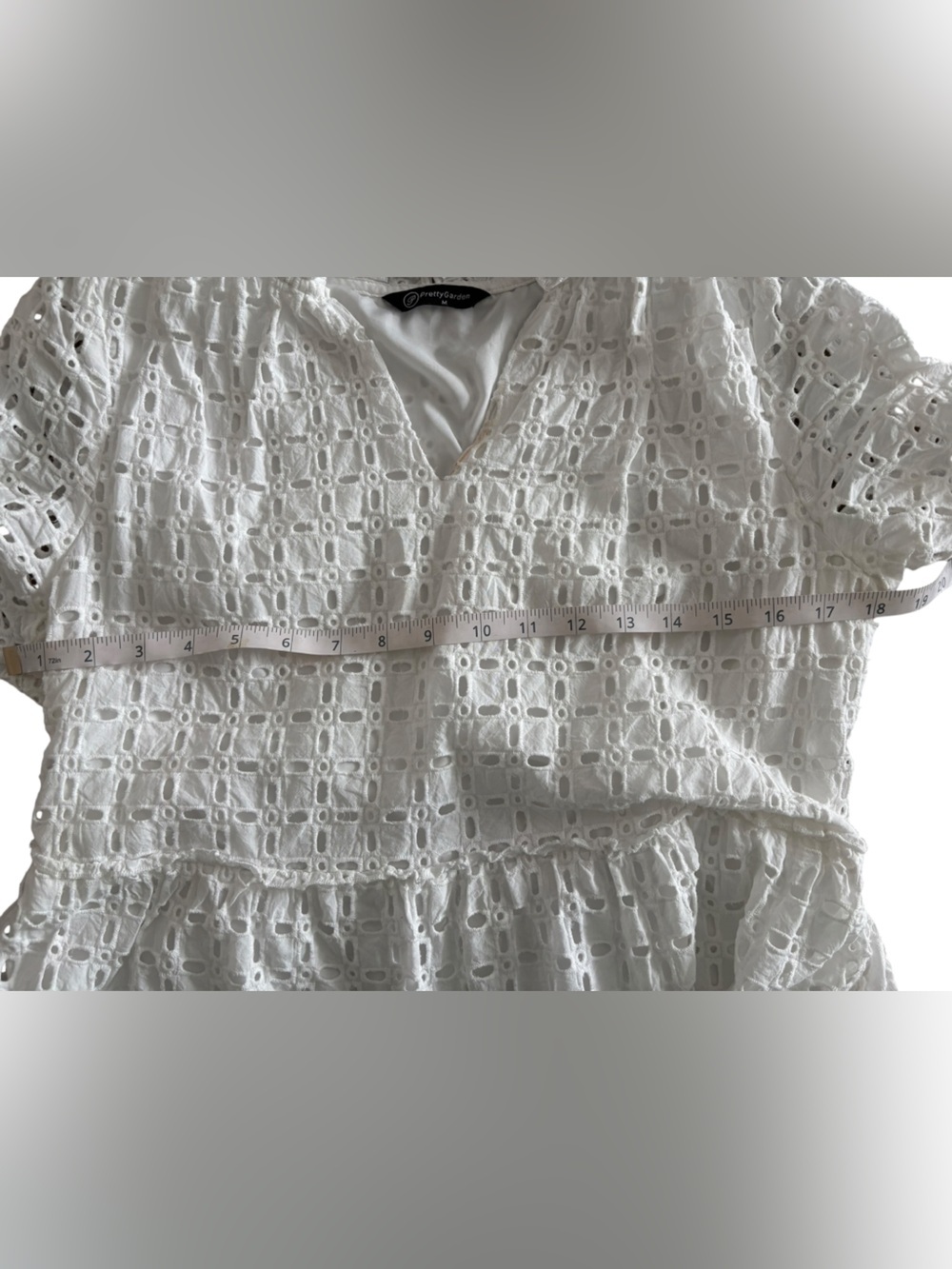 White Eyelet Tiered V-Neck Midi Dress - Picture 6 of 11